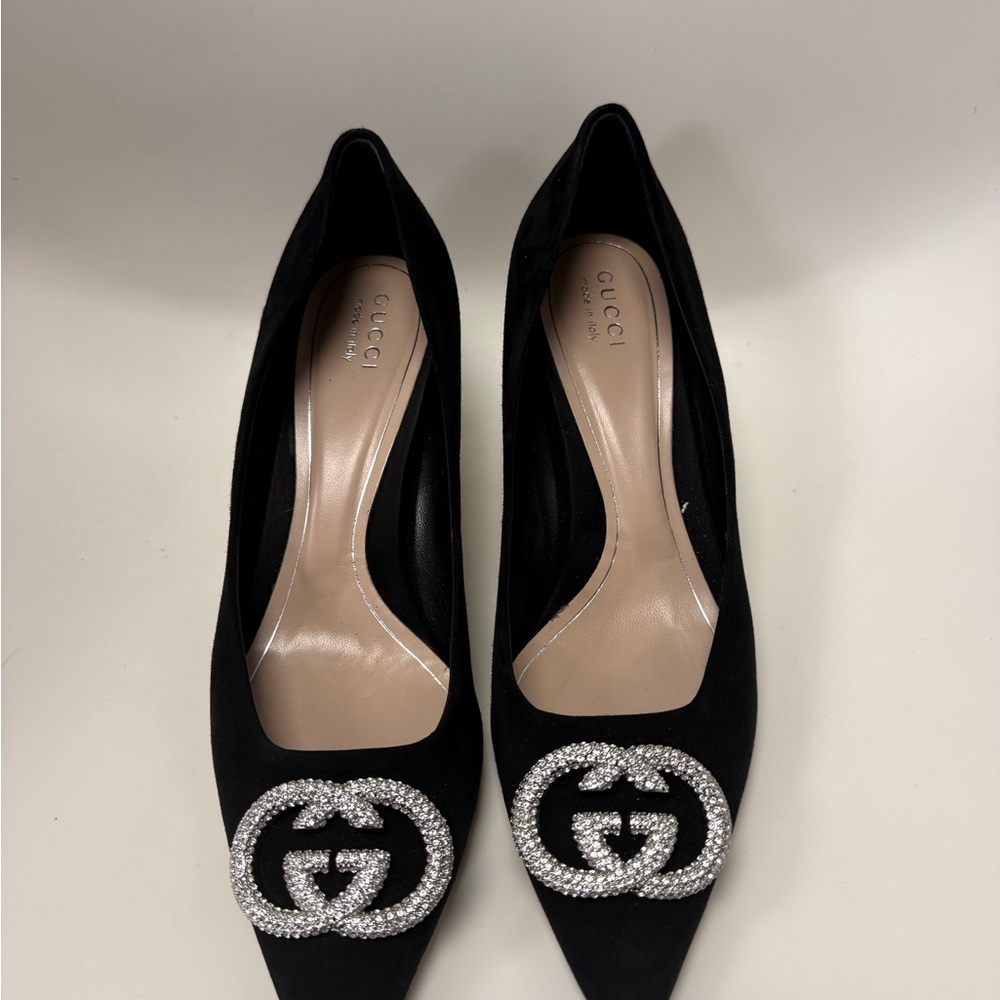 Gucci Black Heels with Silver Embellishments